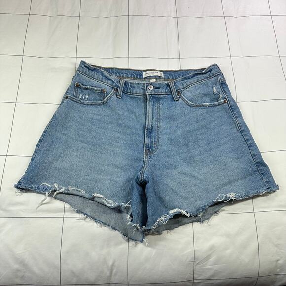 Abercrombie & Fitch Pants - Abercrombie & Fitch Shorts Womens 32 Blue Dad High Rise Curve Love Raw Hem Denim